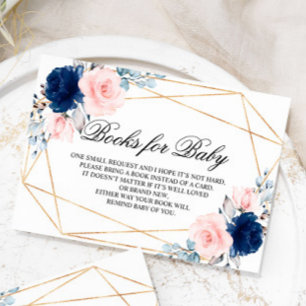 Blush Pink & Navy Blue Rose Books for Baby Enclosure Card
