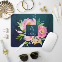 BLUSH PINK & NAVY Floral Bouquet Monogram