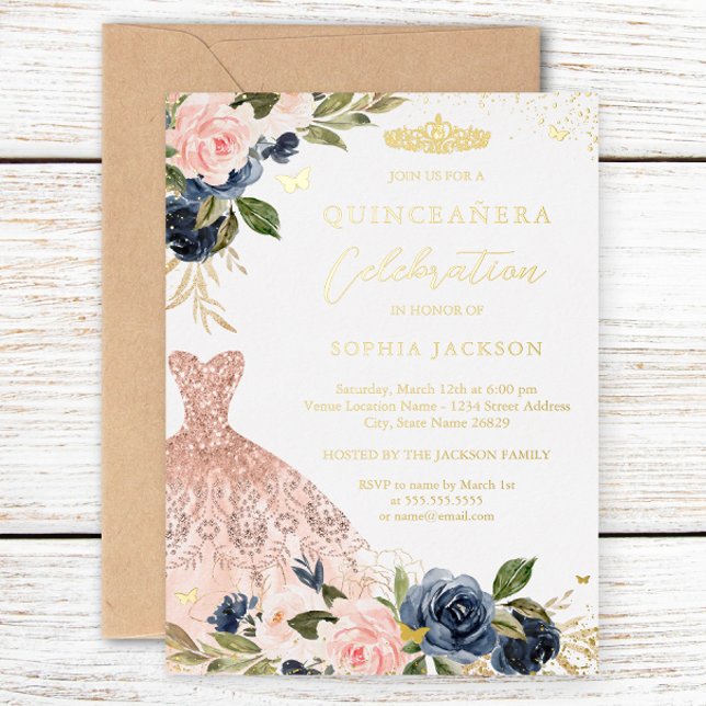 Blush Pink Navy Floral Dress Quinceanera (Creator Uploaded)