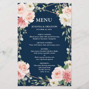 Blush Pink Navy Geometric Botanical Wedding Menu