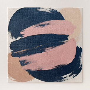 Blush Pink Navy Minimalist Abstract  Jigsaw Puzzle