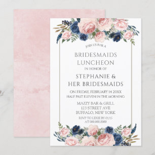 Blush Pink Navy Peony Bridesmaids Luncheon Invitation