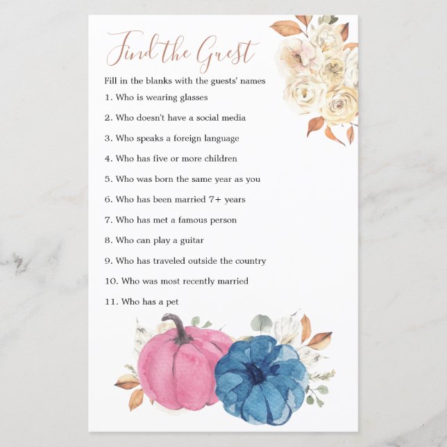 Blush Pink & Navy Pumpkin Rustic Find the Guest (Front)