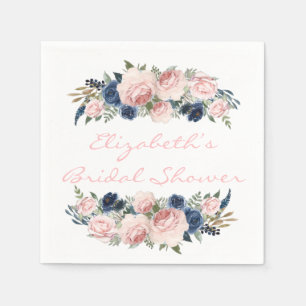Blush Pink Navy Watercolor Peony Wedding Napkin