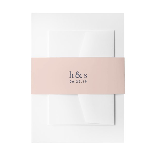Blush Pink & Navy Wedding Monogram Invitation Belly Band (Front Example)