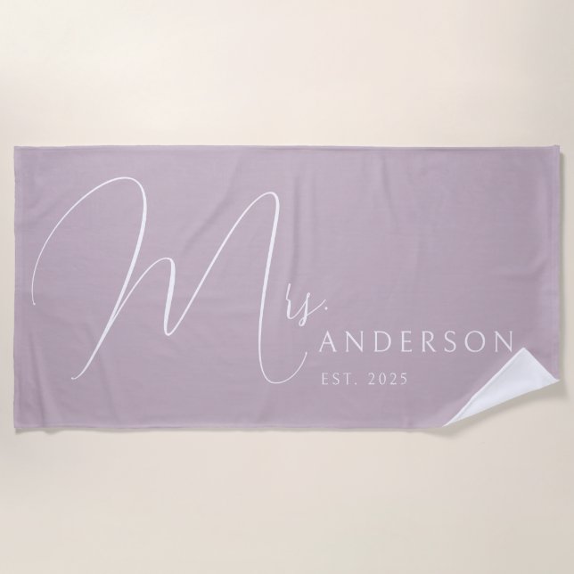 Blush Pink Newlyweds Name Personalized Honeymoon Beach Towel (Front)