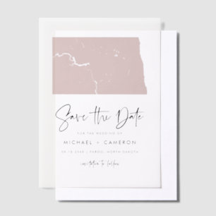 Blush Pink North Dakota Minimalist Save the Date Vellum Invitations