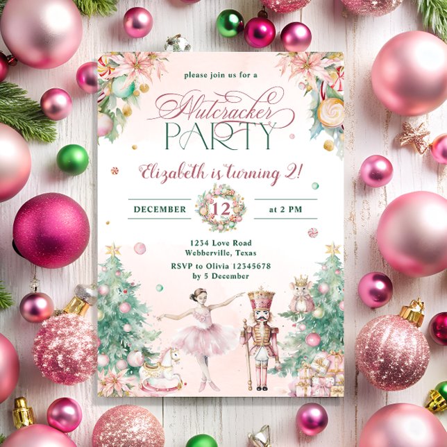 Blush Pink Nutcracker Girls Birthday Party Invitation (Creator Uploaded)