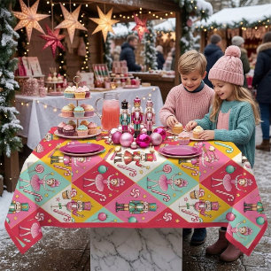 Blush Pink Nutcracker & Sugar Plum Fairy Candyland Tablecloth