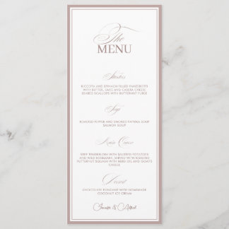 Blush Pink Old Money Wedding Dinner Menu Card