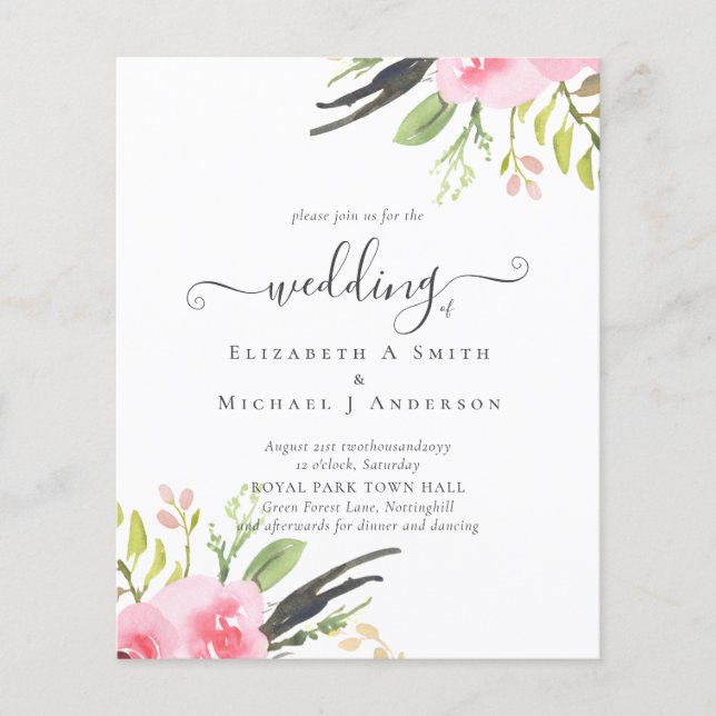 Blush Pink Olive Lowest Budget Wedding Invitation Flyer (Front)