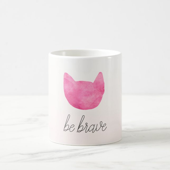 Blush Pink Ombre Cat Be Brave Coffee Mug (Center)