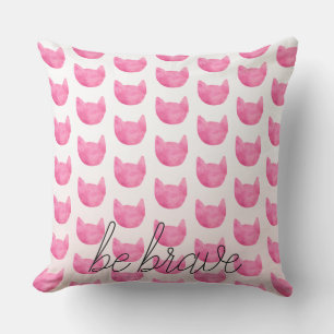 Blush Pink Ombre Cat Be Brave Throw Pillow