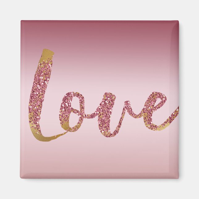 Blush Pink Ombre Glitter Gold Red Love Magnet (Front)
