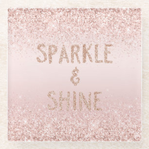Blush Pink Ombre Glitzy Glitter Sparkle  Glass Coaster