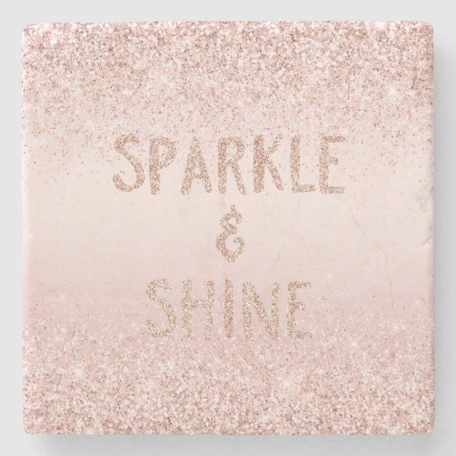 Blush Pink Ombre Glitzy Glitter Sparkle    Stone Coaster (Front)