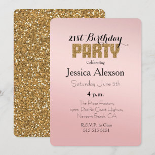 Blush Pink Ombre Gold Glitter Invitation