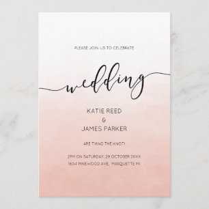 Blush pink ombre watercolor elegant invitation