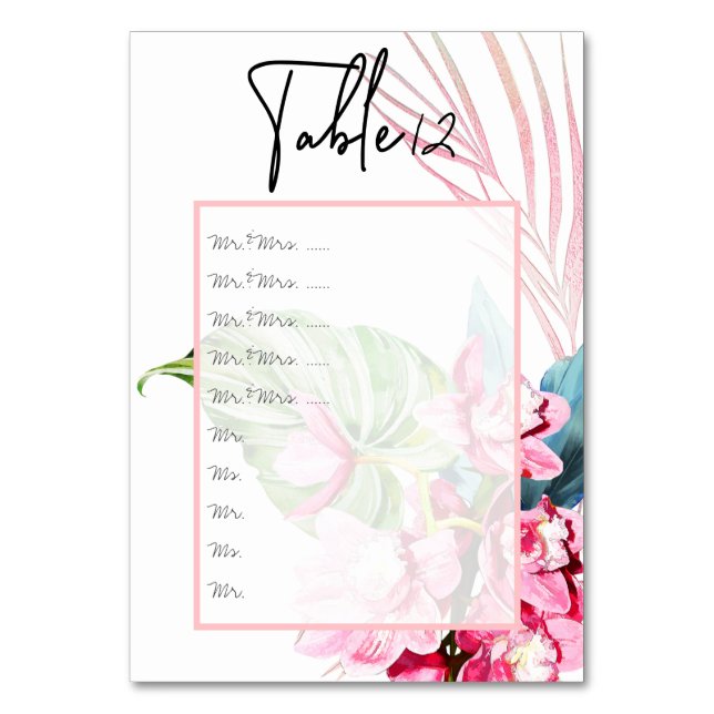 Blush Pink Orchid+Palm Table Nos. pin to board Table Number (Front)