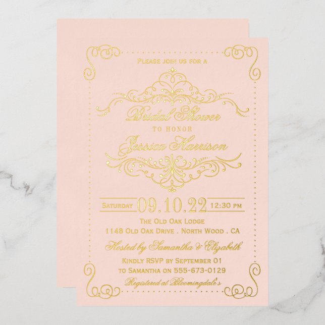 Blush Pink & Ornate Swirls Bridal Shower Real (Front/Back)