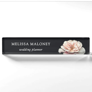 Blush Pink Painted Rose Black Nameplate
