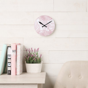 Blush Pink Palm Bliss 1 #tropical #art Round Clock