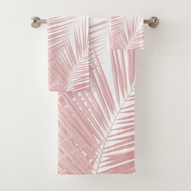 Blush Pink Palm Leaves Dream Cali Summer Vibes #1 Bath Towel Set (Insitu)