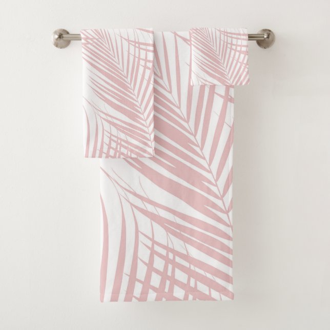 Blush Pink Palm Leaves Dream Cali Summer Vibes #2 Bath Towel Set (Insitu)