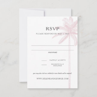Blush Pink Palm Tree Response Card Vintage Drawing