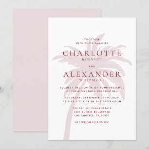 Blush Pink Palm Tree with Red Typography  Wedding  Invitation
