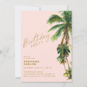 Blush Pink Palm Trees Any Age Beach Birthday Invitation