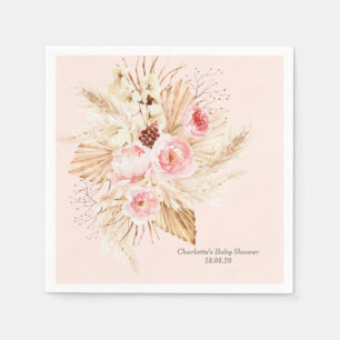 Blush pink Pampas Grass Boho Floral Baby Shower Napkin