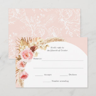 Blush Pink Pampas Grass Boho Floral Wedding RSVP Card