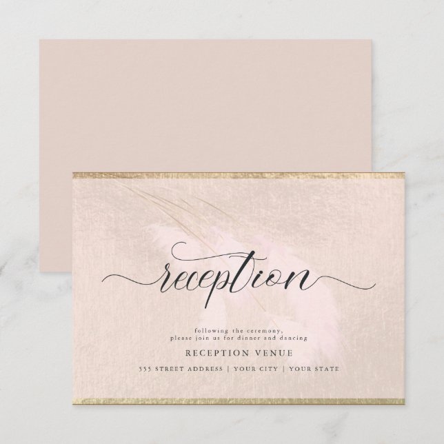 Blush Pink Pampas Grass Calligraphy Reception Invitation (Front/Back)