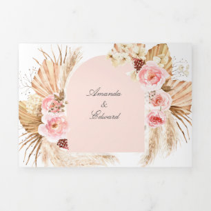 Blush Pink Pampas Grass Modern Boho 3 in 1 Tri-Fol Tri-Fold Invitation