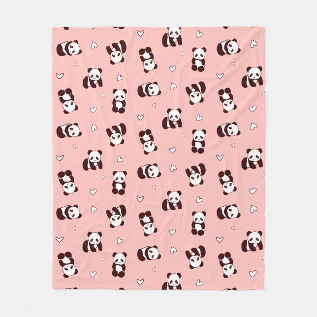 Blush Pink Panda Heart Fleece Blanket (Front)