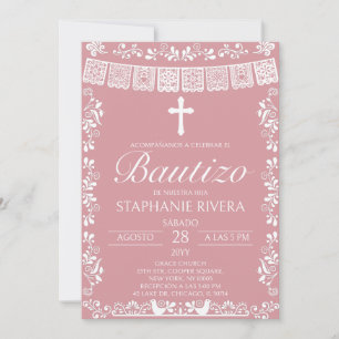Blush Pink Papel Picado Spanish Bautizo Invitation