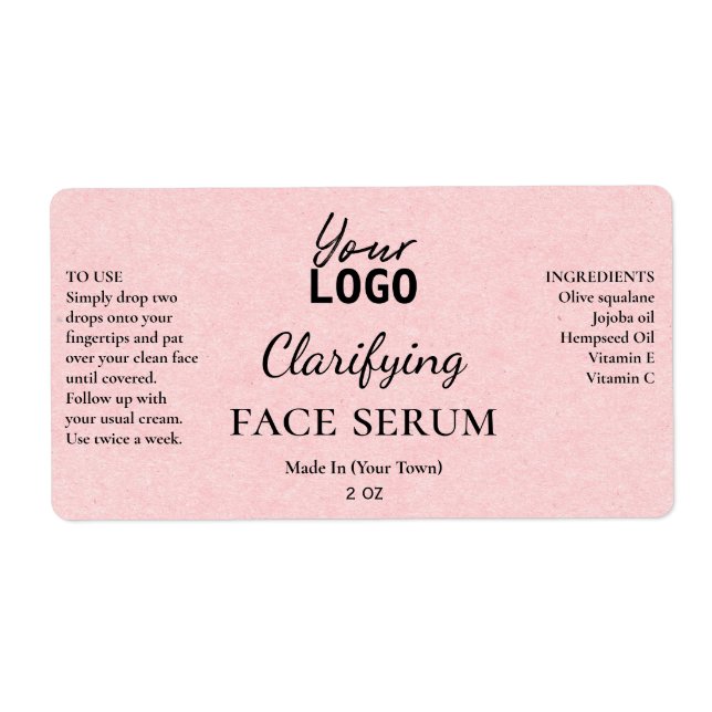 Blush Pink Paper Texture Clarifying Serum Labels (Front)