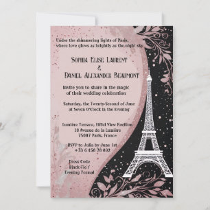 Blush Pink Parisian Night Silver Romantic Wedding Invitation