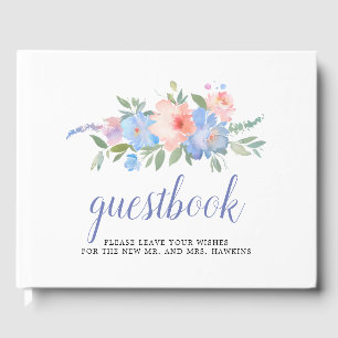 Blush Pink Pastel Blue Floral Wedding Guest Book