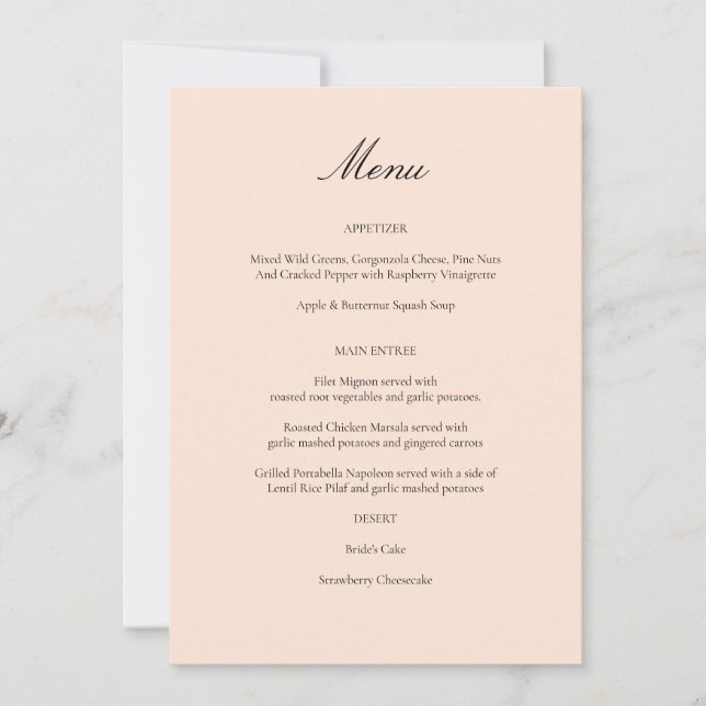 Blush Pink Pastel Menu Invitation (Front)