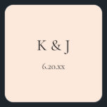 Blush Pink Pastel Monogram & Date Square Sticker<br><div class="desc">Make your invitations or thank you notes pop with this blush pink pastel monogram and date sticker.</div>