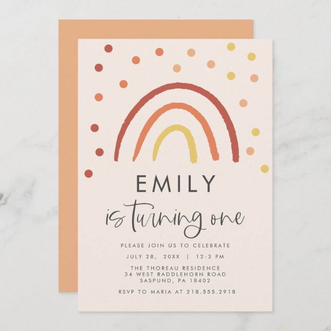 Blush Pink Pastel Terracotta Rainbow 1st Birthday Invitation (Front/Back)