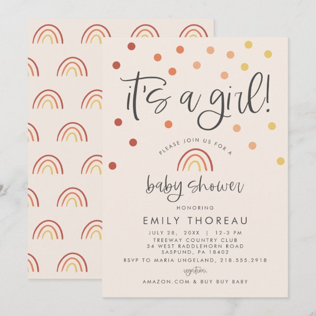 Blush Pink Pastel Terracotta Rainbow It's A Girl Invitation (Front/Back)