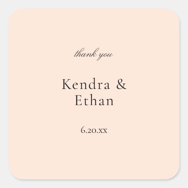 Blush Pink Pastel Thank You Square Sticker (Front)
