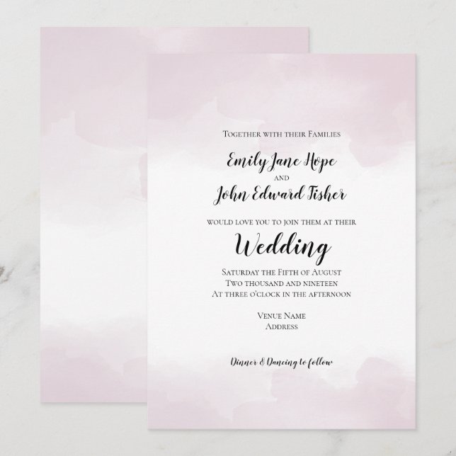 Blush Pink Pastel Watercolors Wedding Invitation (Front/Back)