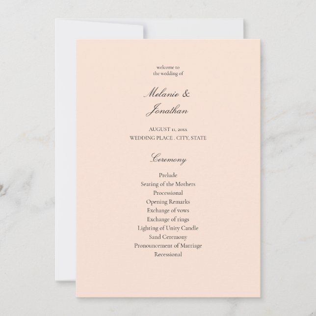 Blush Pink Pastel Wedding Ceremony Program (Front)