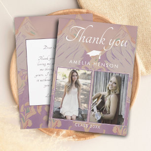 Blush Pink Pattern Graduation 2 Photo Graduation Thank You Card