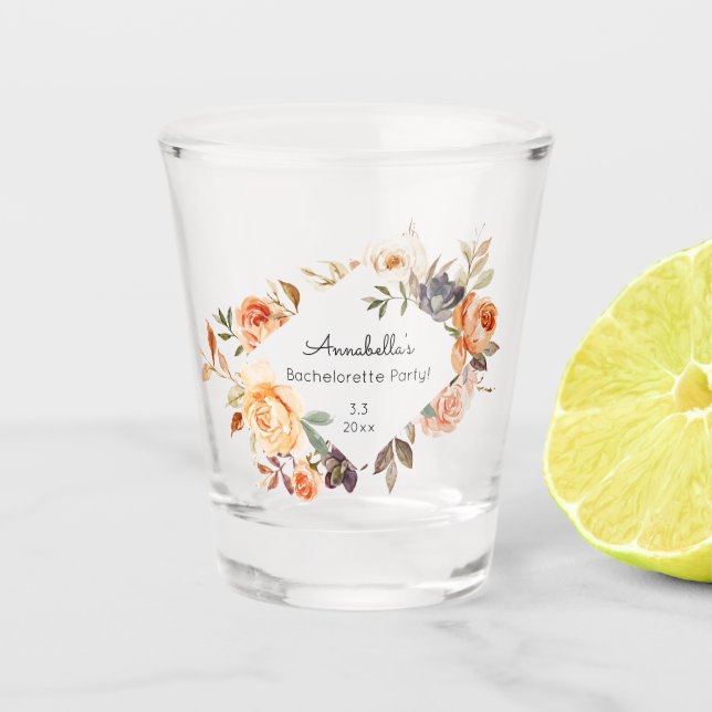 Blush Pink & Peach Bachelorette Party Shot Glass (Front)