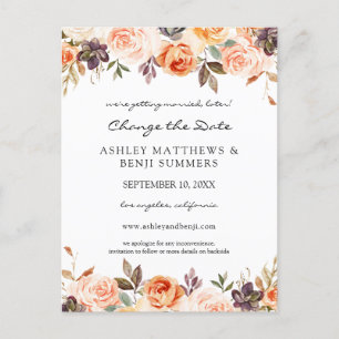 Blush Pink & Peach Floral Change the Date Postcard